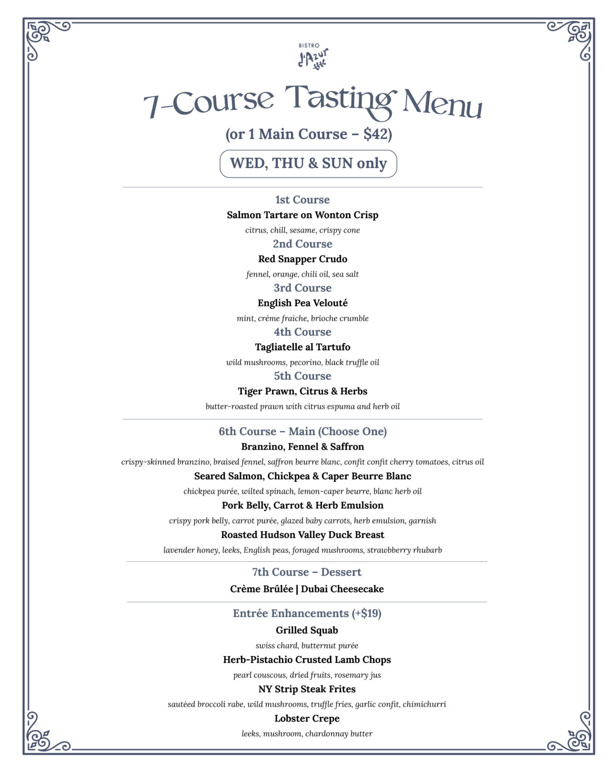 Seven Course Tasting - Bistro d'Azur